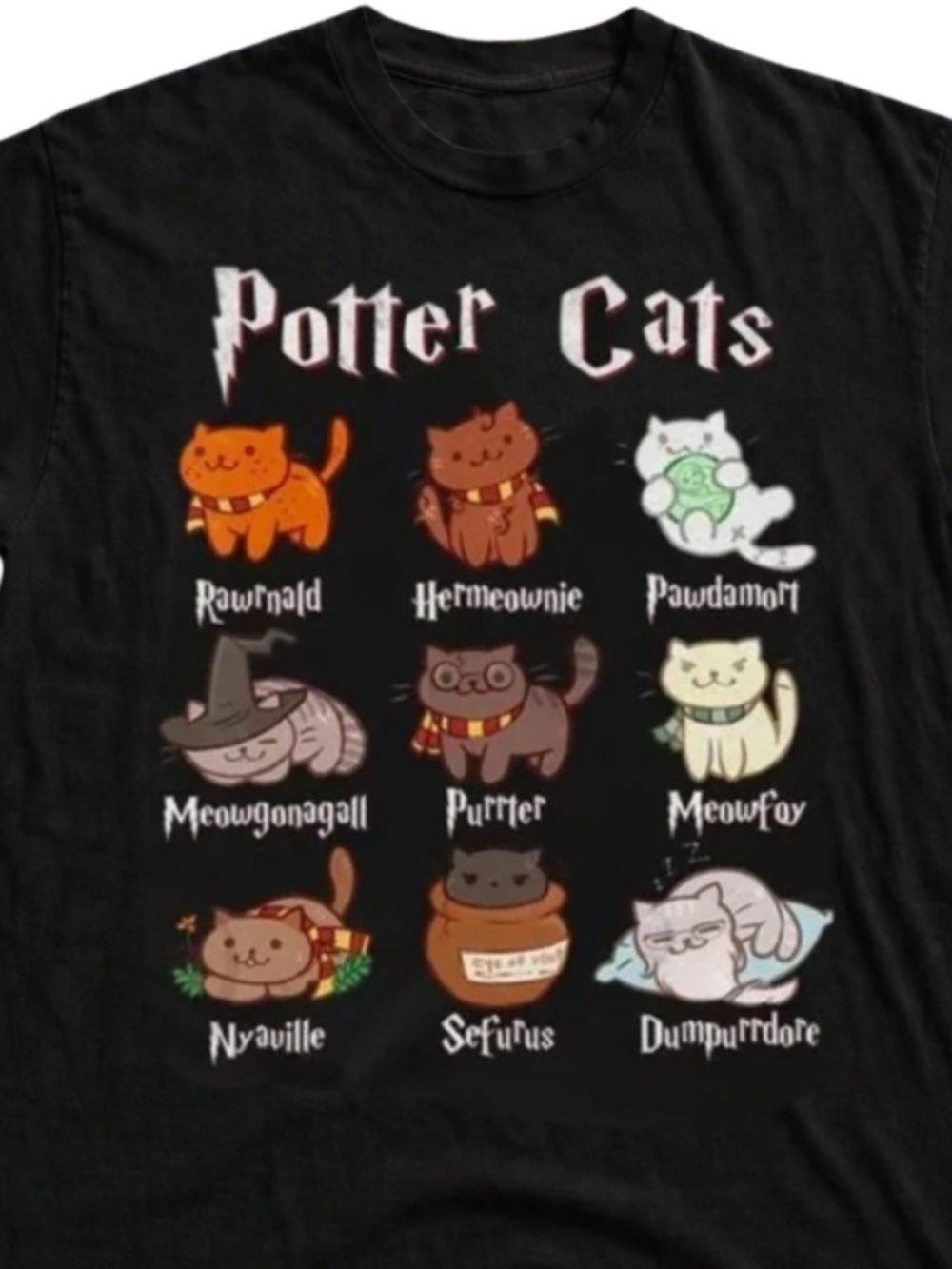 Potter Cats Harry Potter Parody Cute Magic Kittens Vintage Washed Black T-Shirt